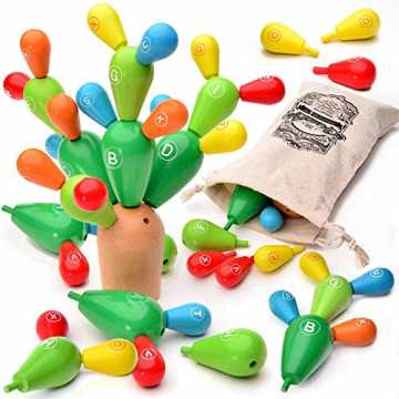 AGREATLIFE Balance Kaktus Montessori Holz für Kinder - Spiele ab 4 - Feinmotorik Förderung Kinder - Lernspiel Jungen ...