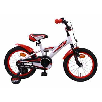Turbo - Kinderfahrrad - 16 Zoll - Jungen - mit Rücktritt und Stützräder - ab 4 Jahre - Weiß/Rot nachhaltig