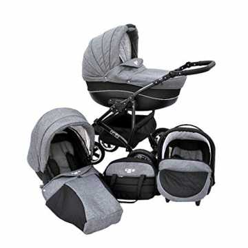 Greenheimgroße 30 cm, kugelgelagerte luftbereifte hintere Räder mit h..  Kinderwagen 3 in 1 Komplettset - grau/schwarz nachhaltig