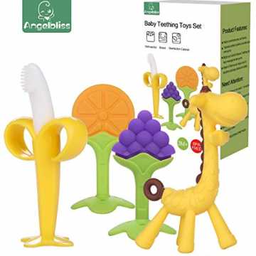 beißring für babys by ANGELBLISS, Baby Zahnen Spielzeug für Babys Kleinkinder- weiches Silikon, BPA-frei, natürliche ...