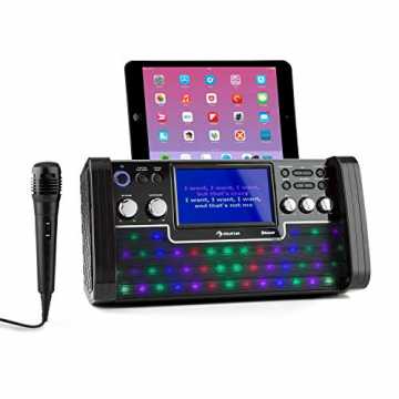 auna DiscoFever LED Edition - Bluetooth-Karaokeanlage mit 7" TFT-Screen, Karaokemaschin...