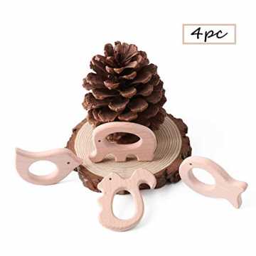 aby 4PC Baby Teether Geschenk Montessori Spielzeug Holz Vogel Elefant Eichhörnchen Fisch Handgefertigt Anhä... nachhaltig