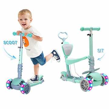 Greenheim Jahr: Kinderwagen (Roller mit gepolstertem Sitz und Rückenl.. -1 Kinder Roller Scooter,Kinderscooter zum Laufenlernen LED Räder, Abnehmbarem Sitz, Höheverstellbare Lenke... nachhaltig