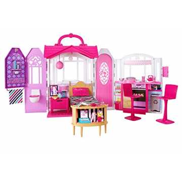 Greenheim Dieses Produkt ist ideal zum Kombinieren mit weiteren Barbi.. 54 - Glam Ferienhaus, portables Puppenhaus mit 3 Zimmer, 20+ Zubehörteile, ca. 76 cm breit mit Tragegriff, ... nachhaltig