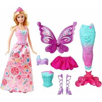 Greenheim Dieses Produkt ist ideal zum Kombinieren mit weiteren Barbi.. 39 - Dreamtopia 3-in-1 Fantasie Puppe, Fee, Meerjungfrau und Prinzessin, Geschenk Set mit 3 Outfits und Zub... nachhaltig