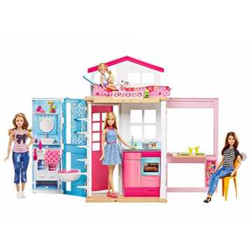 Greenheimpaß bietet dieses kompakte Barbie-Haus mit verschiedenen Ber.. 48 - 2 Etagen Ferienhaus und Puppe, portables Puppenhaus mit Zubehör, ca. 52 cm hoch mit Tragegriff, Mädche... nachhaltig