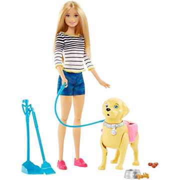 Barbie DWJ68 - Hundespaziergang Puppen Spielset, mit Puppe und stubenreines Hündchen, Mädchen Spielzeug ab 3 Jahren