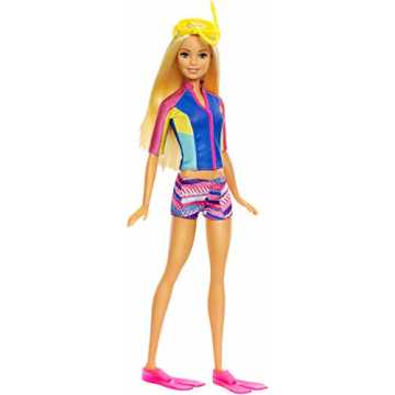Barbie FBD63 - Magie der Delfine tierische Freunde, Taucher Puppe mit Farbwechsel, inkl. Zubehör und Delfin, Mädchen ...