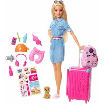 Barbie FWV25 - Reise Puppe mit blonden Haaren inkl. Reisezubehör und Hündchen, Puppen Spielzeug und Puppenzubehör ab ...