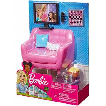 Barbie FXG36 - Möbel Spielset Wohnzimmer mit Kätzchen und Zubehör, Puppenzubehör Spielzeug ab 3 Jahren