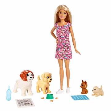 Barbie FXH08 - Hundesitterin Puppe und Welpen inkl. 4 Haustieren und Zubehör, Puppen Spielzeug und Puppenzubehör ab 3...