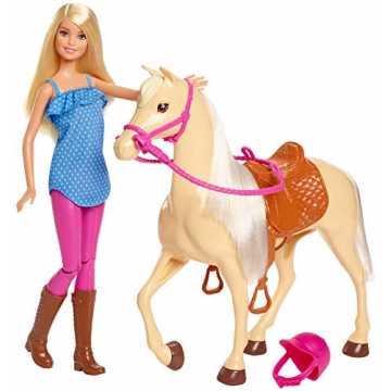 Barbie FXH13 - Pferd mit Mähne und Puppe mit beweglichen Knien, Puppen Spielzeug und Puppenzubehör ab 3 Jahren