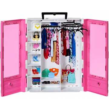 Barbie GBK11 - Tragbarer Traum Kleiderschrank mit Kleiderbügel, Puppenzubehör und Puppen Spielzeug ab 3 Jahren