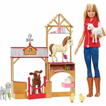 Barbie GCK86 - Spaß auf dem Bauernhof Puppe und Tiere Spielset, Puppen Spiezeug ab 3 Jahren