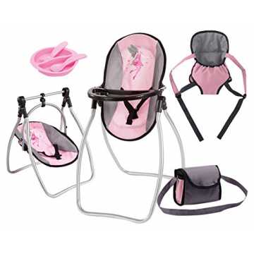 gn 63608AB Zubehör-Set mit Sitz Tragegurt Tasche und Essgeschirr für Puppen, 46 cm, rosa/grau nachhaltig