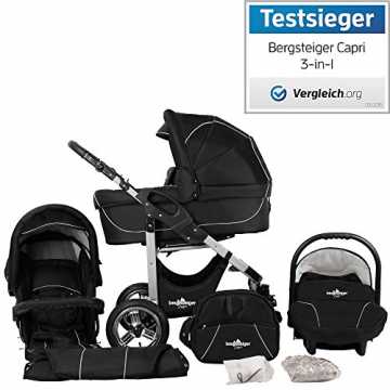 Bergsteiger Capri Kinderwagen 3 in 1 Kombikinderwagen Megaset 10 teilig inkl. Babyschale, Babywanne, Sportwagen und Z...