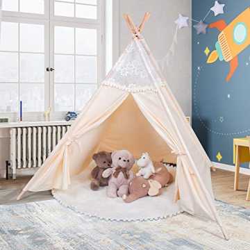 besrey Spielzelt Tipi Zelt für Kinder aus 100% Baumwolle Kinderzelt Indianerzelt mit Au...