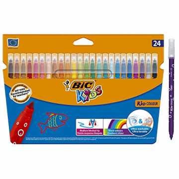 BIC Kids Fasermaler Kid Couleur - auswaschbare Filzstifte - 1 x 24 Kinder Filzstifte in lebendigen Farben - Ab 5 Jahr...