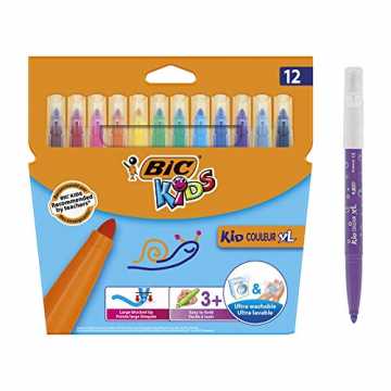 BIC Kids Fasermaler Kid Couleur XL - auswaschbare Filzstifte - 1 x 12 Kinder Filzstifte mit extra dicker Spitze & For...