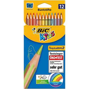 BIC Kids Tropicolors 2 Kinder Stifte - Buntstifte Set ab 5 Jahre mit bruchsicherer Mine & ohne Holz - Öko-Test sehr g...
