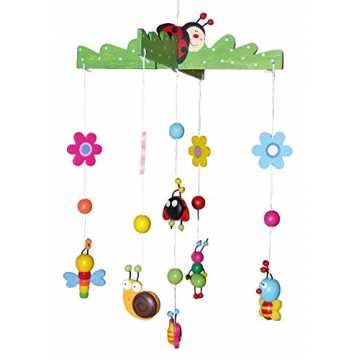 aby Mobile Käferchen aus robustem Holz, Viele bunte Tiere und Blumen, Blickfang am  Babybett, Kinderbett, W... nachhaltig