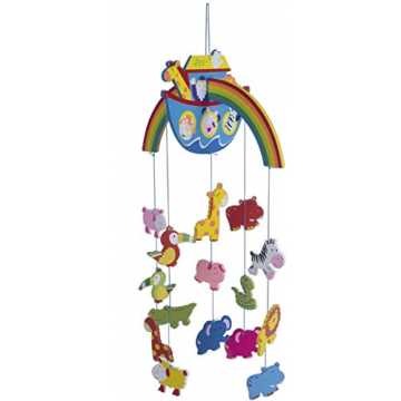 Baby Mobile Arche Noah aus robustem Holz, Viele bunte Tiere und Blumen, Blickfang am  Babybett, Kinderbett,... nachhaltig