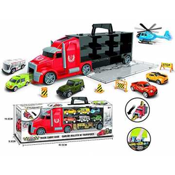 Greenheimebauter Startrampe, 5 Spielzeugautos, 1 Hubschrauber sowie V.. tion Spielzeugauto Set mit Truck und integrierter Startrampe im LKW, Autotran... nachhaltig