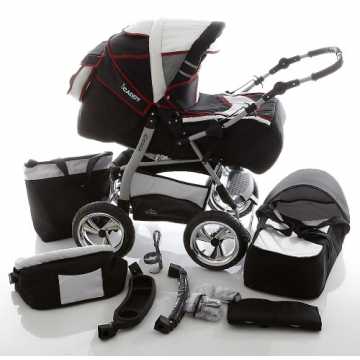 s iCaddy Kombikinderwagen (Regenschutz, Moskitonetz, Getränketablett, Wickelunterlage) 33 Schwarz & Weiß & Rot nachhaltig