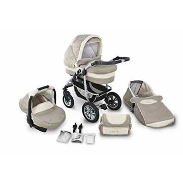 Clamaro 'CORAL' Kinderwagen 3in1 Kombi System mit Babywanne, Sport Buggy und 0+ (0-13 kg) Auto Babyschale, Luftreifen...