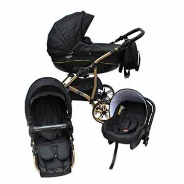 Greenheime sind nicht durch Glas, Nägel und Ähnliches zu beschädigen...  Kinderwagen 3 in 1 schwarz/gold - mit Vollgummireifen nachhaltig