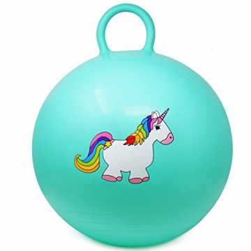 Greenheimblasbarerer Hüpfball mit Griff zum festhalten für Kinder zum.. Hüpfball mit Einhornmotiv, Sprungball für Kinder in türkis, Ø 37 cm (01 Stück... nachhaltig