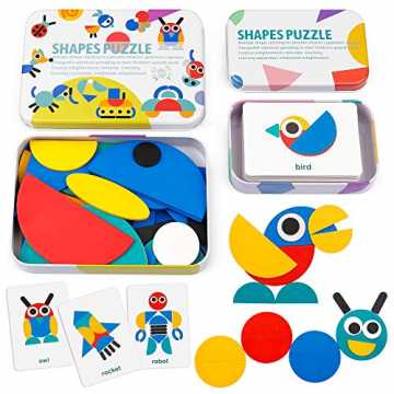 GreenheimMusterblock-Set enthält 36 Holzteile und 60 verschiedene Mus.. zmuster Blöcke - Tangram Form Puzzle Set Farbsortierung Stapeln Spiel Holz Ti... nachhaltig