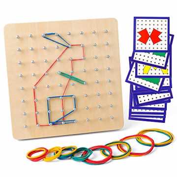 Greenheimzeuge Große Feinmotorik Die Musterkarten enthalten einige Ge.. z Geoboard mit Aktivitäts Muster Karten und Gummi Bändern - 8 x 8 Stifte Geom... nachhaltig