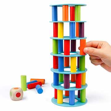 Greenheimelblöcke bestehen aus 36 bunten Blöcken (1,57 x 0,59 Zoll), .. zern Turm Stapelspiel, Feinmotorik-Bausteine mit Würfeln Schiefer Turm Spielz... nachhaltig