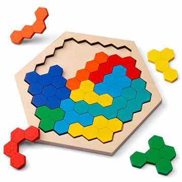 Greenheim für Kinder Erwachsene Bausteine, nicht nur auf die Anweisun.. zernes Sechseck-Puzzle - Form Block Tangram Denkaufgabe Spielzeug Geometrie L... nachhaltig
