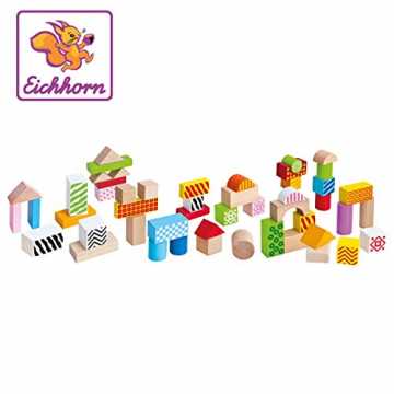 00002226 - Bunt bedruckte Holzbausteine, Birkenholz, 50-teilig, in einer Trom... nachhaltig