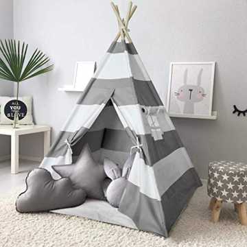 nder Teepee Tipi Spielzelt, Kinder mit Bodenmatte Baumwolle Segeltuch Kinderz... nachhaltig