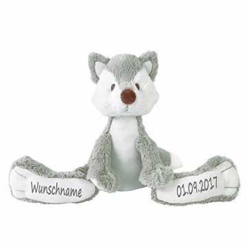 Greenheimhochwertige Artikel ausgesucht und individuell für Sie angef.. e Stofftier Fuchs mit Namen und Geburtsdatum personalisiert Geschenk grau nachhaltig