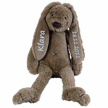Greenheimhochwertige Artikel ausgesucht und individuell für Sie angef.. e Stofftier Hase mit Namen und Geburtsdatum personalisiert Geschenk 30cm braun Aufdruck blau nachhaltig