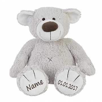 Greenheimhochwertige Artikel ausgesucht und individuell für Sie angef.. Teddy Bär zartgrau Geschenk mit Namen und Geburtsdatum personalisiert 30cm nachhaltig