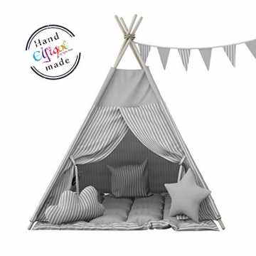 Greenheimeit, mit anderen Kindern in Kontakt zu kommen, einender nähe.. w Tipi Idianerzelt Spielzelt Kinderzelt Gartenzelt grau nachhaltig
