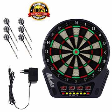 Elektronische Dartscheibe, Dart Scheibe E Dartboards Dartautomat mit 6 Dartpfeile, Ersatzsspitzen, 27 Spielen und 243...