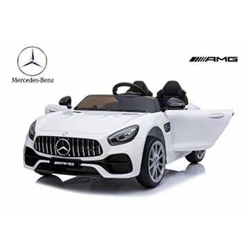 Greenheimnals! Wahlweise kann Ihr Kind selbst mit Lenkrad bzw. Gasped.. nderfahrzeug - Elektro Auto Mercedes AMG GT Doppelsitzer M - lizenziert - 12V, 2 Motoren- 2,4Ghz, MP3, Lede... nachhaltig