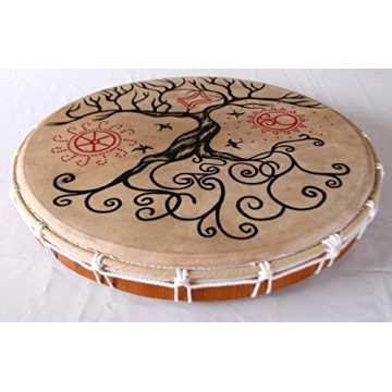 mel - Shamanen Trommel - Naturfell - D50cm - bemalt - Motiv Lebensbaum - tro03e nachhaltig