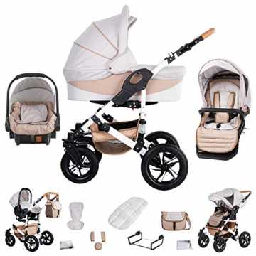 Friedrich Hugo Hamburg | 3 in 1 Kombi Kinderwagen Komplettset | Hartgummireifen | Farbe: Cream & Beige