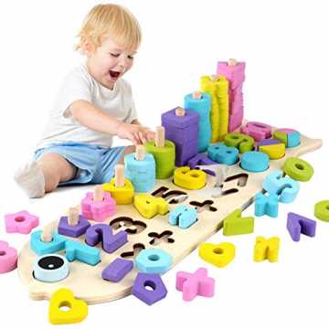 sch Geformt Holzbausteine Spielbrett, Montessori Mathe Steckspiel Holzpuzzle ... nachhaltig