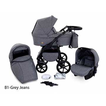 n 1 Kombi Kinderwagen Liegewanne Buggy Autositz Carlo (B1-Grey jeans) nachhaltig