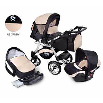 GreenheimTrolley mit allem Zubehör inklusive!Einzigartiges, modernes .. bikinderwagen Kinderwagen Babyschale 3in1 System Autositz (U3-Sandy) nachhaltig