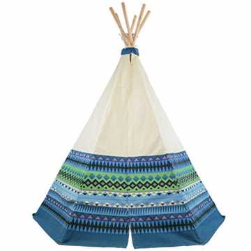Greenheimstärkeres Holzrahmen-Design. Verbesserte, dicke Verbinder mi.. zelt für Kinder Wigwam Spiel-Zelt, Holzstangen und Blau Azteken-Print Baumwol... nachhaltig