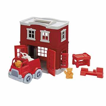 GreenheimFarben, Designs und extreme Belastbarkeit8 Teile..  Spiel-Set Feuerwache mit Feuerwehrauto und 2 Figuren Kleinkindspielzeug nachhaltig